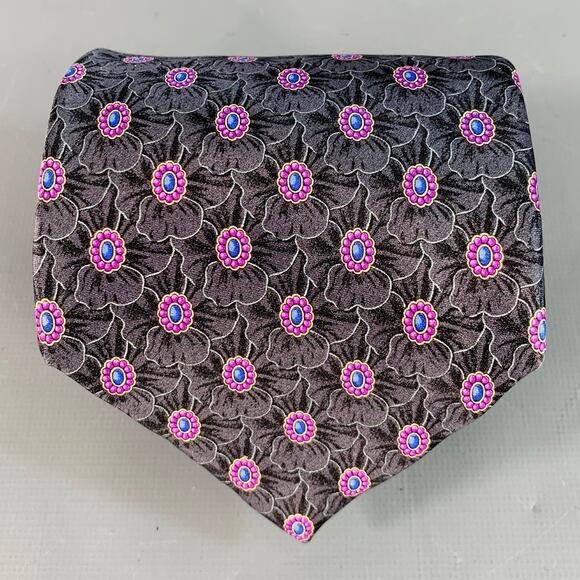 FABERGE Grey Purple Abstract Floral Silk Tie - Picture 1 of 5